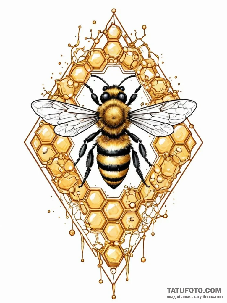 Tattoo sketch, queen bee's digital hive, a cr... - эскиз тату (№1752500938_0, 14.07.2025 13:48) — Tatufoto.com