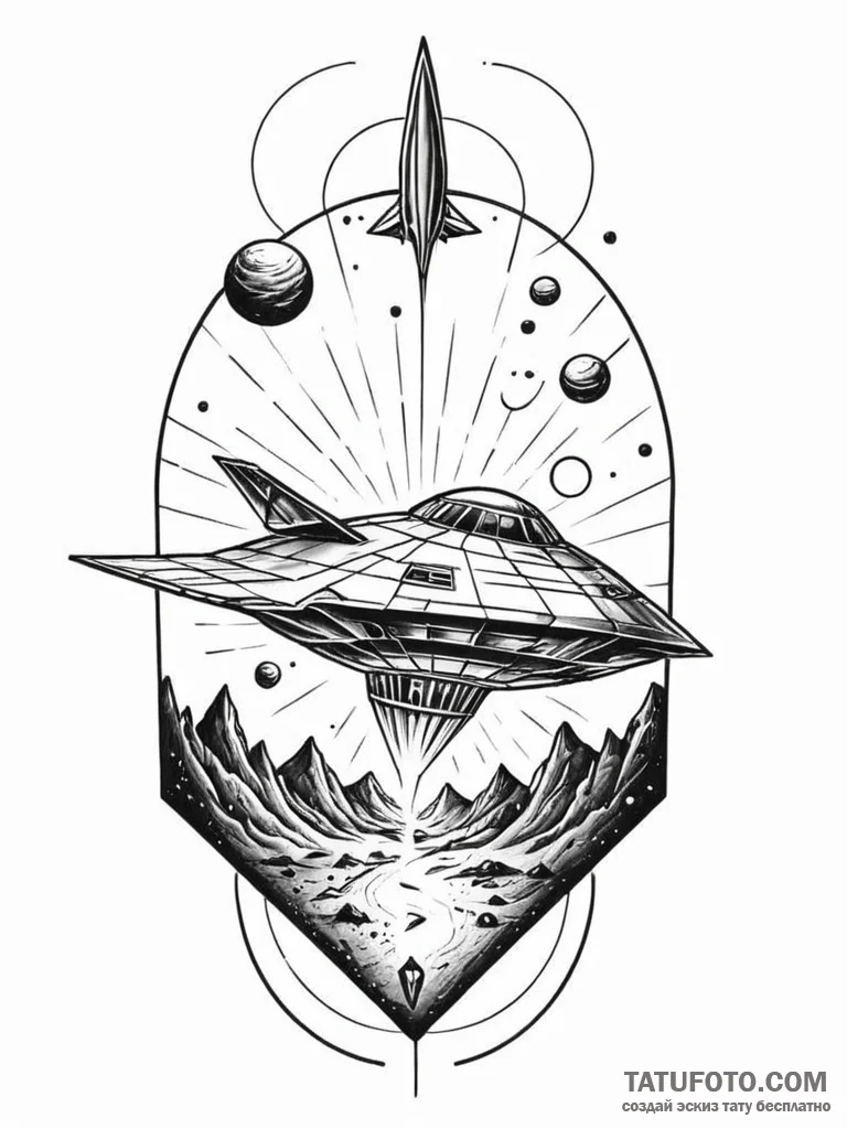 Tattoo sketch, terraforming seed ship, a slee... - эскиз тату (№1752501365_0, 14.07.2025 13:56) — Tatufoto.com