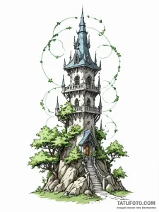 Tattoo sketch, wizard's tower, networked spir... - эскиз тату (№1752501536_0, 14.07.2025 13:58) — Tatufoto.com