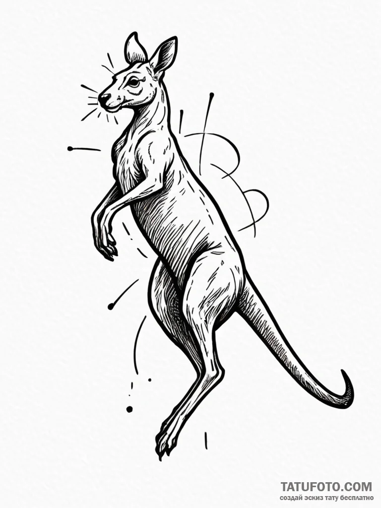 Tattoo sketch, kangaroo of quantum leaps, a p… — эскиз тату (№1752501621_0, 14.07.2025 14:00) — Tatufoto.com