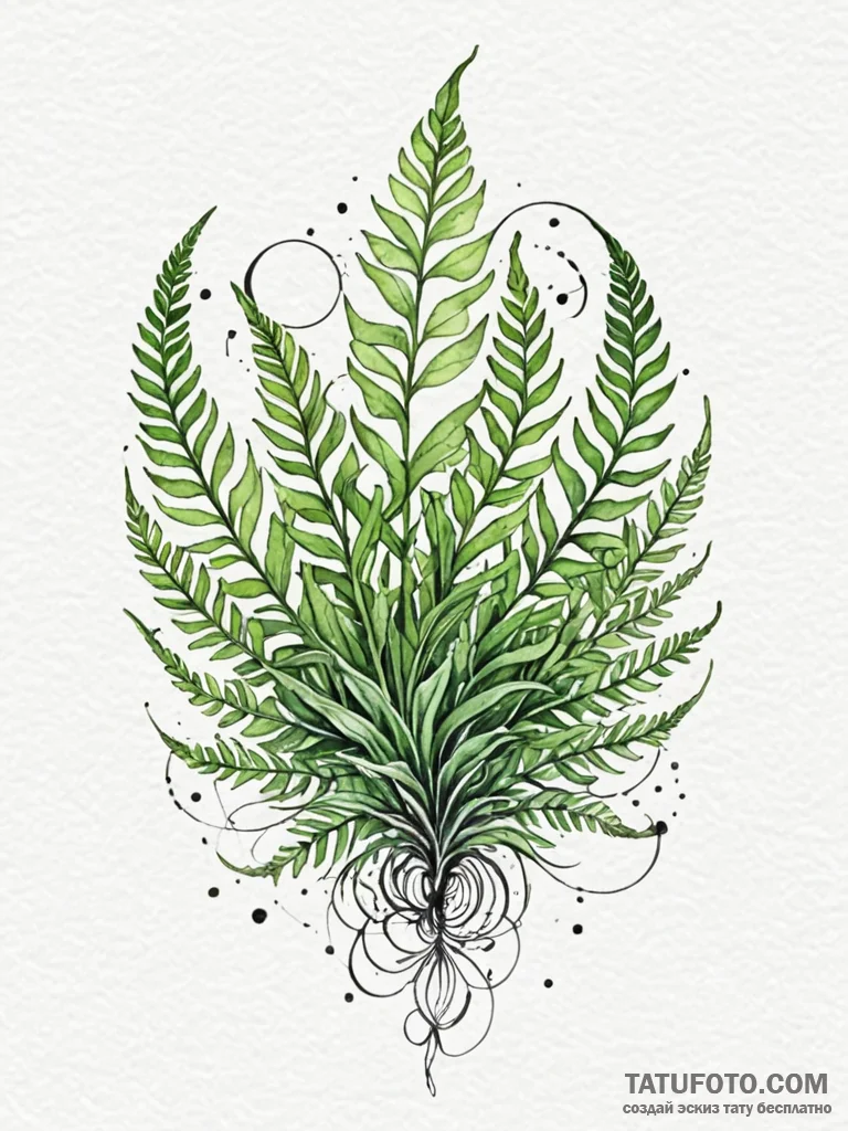 Tattoo sketch, undergrowth of quantum ferns,... - эскиз тату (№1752502133_0, 14.07.2025 14:08) — Tatufoto.com