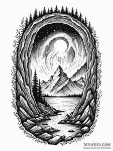 Tattoo sketch, mystical gateway, northern lig... - эскиз тату (№1752502304_0, 14.07.2025 14:11) — Tatufoto.com