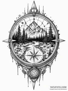 Tattoo sketch, jagged journey compass, an ant... - эскиз тату (№1752502390_0, 14.07.2025 14:13) — Tatufoto.com