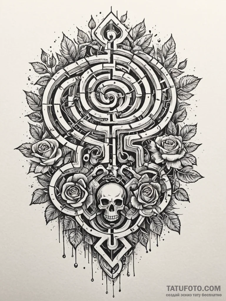 Tattoo sketch, labyrinth of logic, an intrica... - эскиз тату (№1752502985_0, 14.07.2025 14:23) — Tatufoto.com