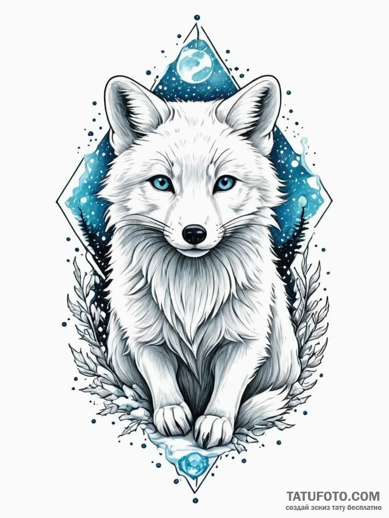 Tattoo sketch, arctic fox with glowing, biolu... - эскиз тату (№1752503070_0, 14.07.2025 14:24) — Tatufoto.com