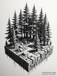 Tattoo sketch, vivacious voxel forest, a vibr... - эскиз тату (№1752503155_0, 14.07.2025 14:25) — Tatufoto.com