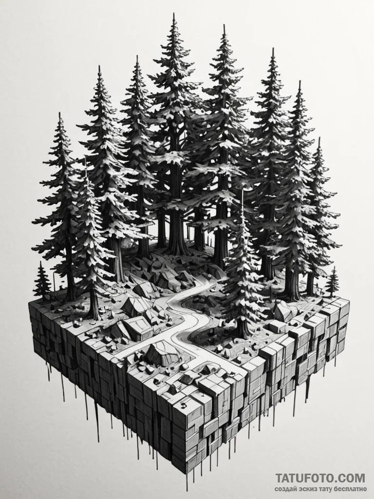 Tattoo sketch, vivacious voxel forest, a vibr... - эскиз тату (№1752503155_0, 14.07.2025 14:25) — Tatufoto.com