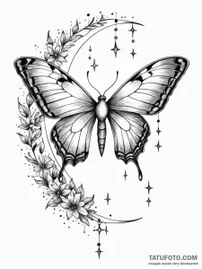 Tattoo sketch, lunar moth, stardust wings, a... - эскиз тату (№1752503240_0, 14.07.2025 14:27) — Tatufoto.com