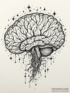 Tattoo sketch, human mind, cosmic connection,... - эскиз тату (№1752503495_0, 14.07.2025 14:31) — Tatufoto.com