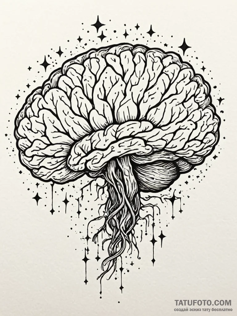 Tattoo sketch, human mind, cosmic connection,... - эскиз тату (№1752503495_0, 14.07.2025 14:31) — Tatufoto.com