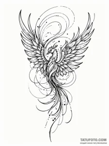 Tattoo sketch, phoenix feather, data patterne... - эскиз тату (№1752503667_0, 14.07.2025 14:34) — Tatufoto.com