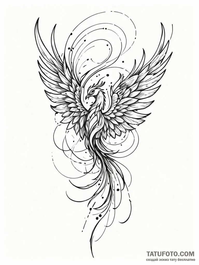 Tattoo sketch, phoenix feather, data patterne... - эскиз тату (№1752503667_0, 14.07.2025 14:34) — Tatufoto.com