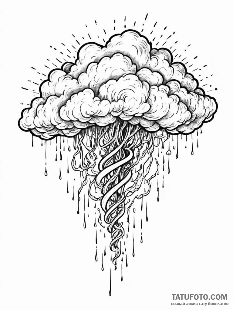 Tattoo sketch, storm cloud of consciousness,... - эскиз тату (№1752503921_0, 14.07.2025 14:38) — Tatufoto.com