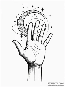 Tattoo sketch, reaching hand, starlight grasp... - эскиз тату (№1752504006_0, 14.07.2025 14:40) — Tatufoto.com