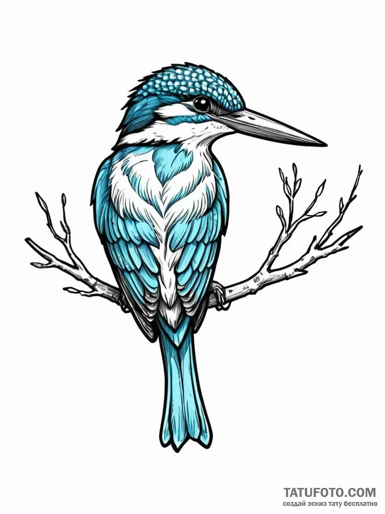 Tattoo sketch, kingfisher's digital perch, a... - эскиз тату (№1752504348_0, 14.07.2025 14:45) — Tatufoto.com