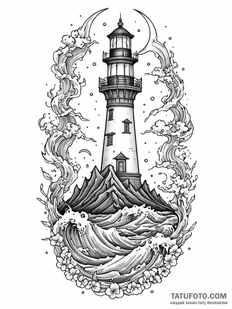 Tattoo sketch, xenodochial lighthouse, a styl... - эскиз тату (№1752504605_0, 14.07.2025 14:50) — Tatufoto.com