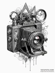 Tattoo sketch, vintage camera, holographic ca... - эскиз тату (№1752505121_0, 14.07.2025 14:58) — Tatufoto.com