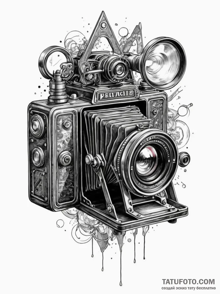 Tattoo sketch, vintage camera, holographic ca… — эскиз тату (№1752505121_0, 14.07.2025 14:58) — Tatufoto.com