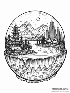 Tattoo sketch, cityscape in a crystal ball: a... - эскиз тату (№1752505206_0, 14.07.2025 15:00) — Tatufoto.com