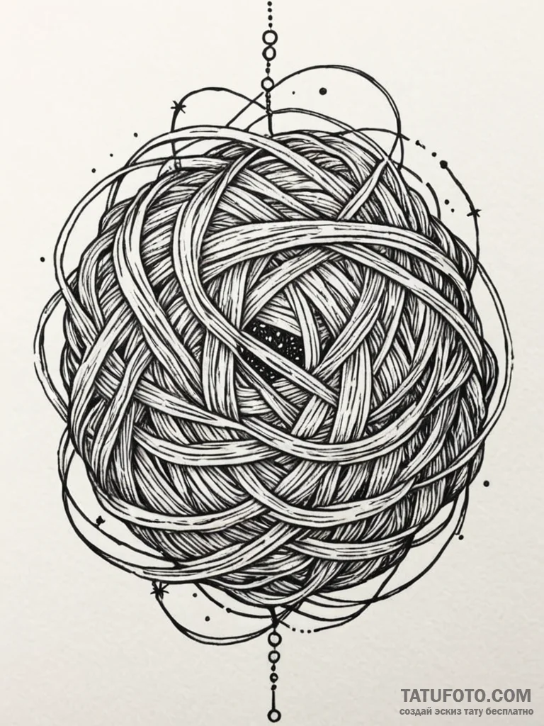 Tattoo sketch, cosmic yarn ball: a tangled ba… — эскиз тату (№1752505377_0, 14.07.2025 15:02) — Tatufoto.com