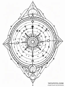 Tattoo sketch, night sky cartographer's quill... - эскиз тату (№1752505629_0, 14.07.2025 15:07) — Tatufoto.com