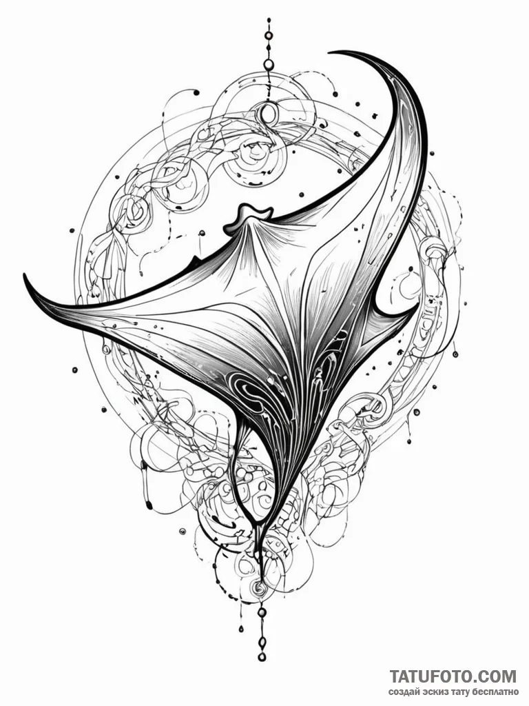 Tattoo sketch, manta ray of the deep net, a m... - эскиз тату (№1752506402_0, 14.07.2025 15:20) — Tatufoto.com