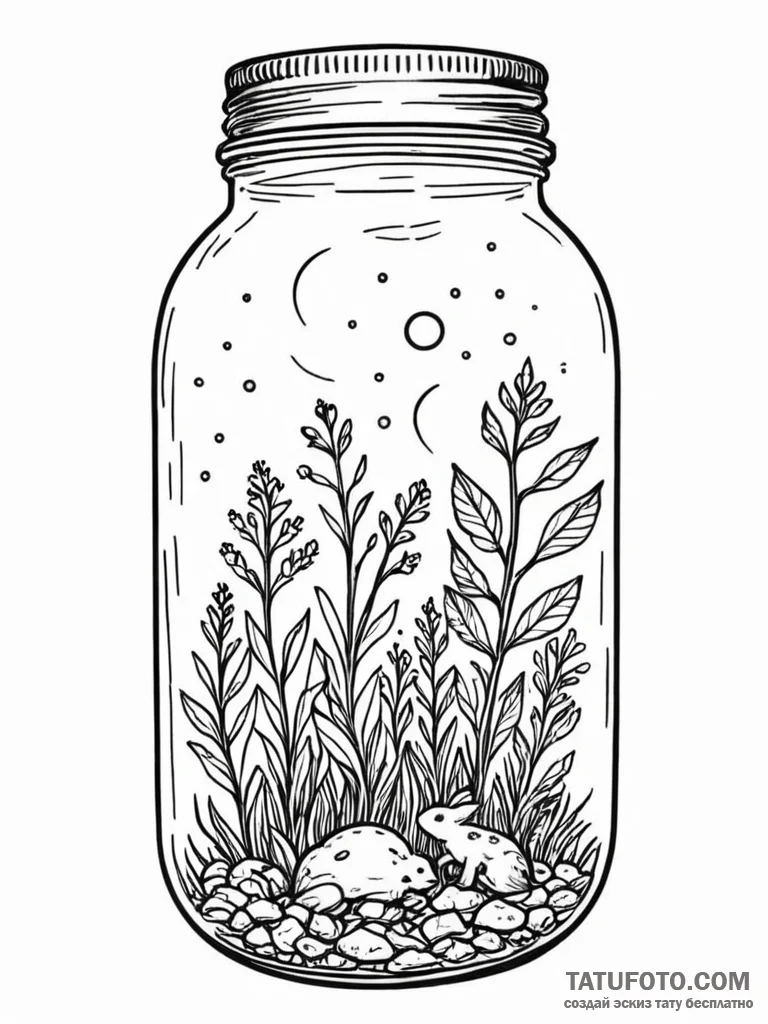 Tattoo sketch, jar of ideas, a simple glass j... - эскиз тату (№1752506573_0, 14.07.2025 15:22) — Tatufoto.com