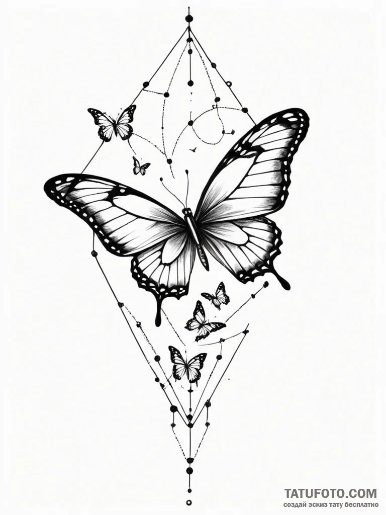 Tattoo sketch, numbered butterfly migration,... - эскиз тату (№1752506829_0, 14.07.2025 15:27) — Tatufoto.com