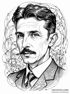 Tattoo sketch, tesla's tangled thoughts, a de... - эскиз тату (№1752506913_0, 14.07.2025 15:28) — Tatufoto.com