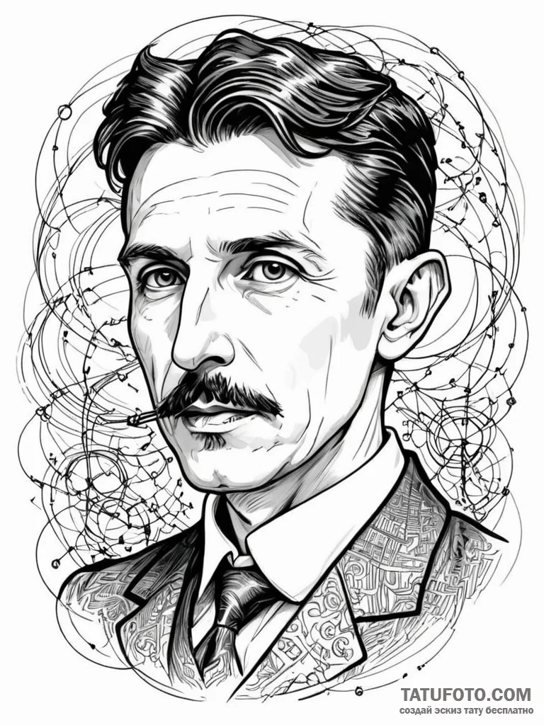Tattoo sketch, tesla’s tangled thoughts, a de… — эскиз тату (№1752506913_0, 14.07.2025 15:28) — Tatufoto.com
