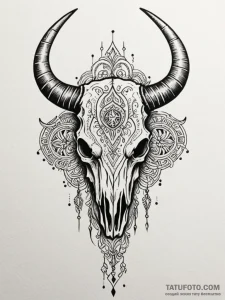 Tattoo sketch, yak skull, tribal tech runes,... - эскиз тату (№1752506998_0, 14.07.2025 15:29) — Tatufoto.com