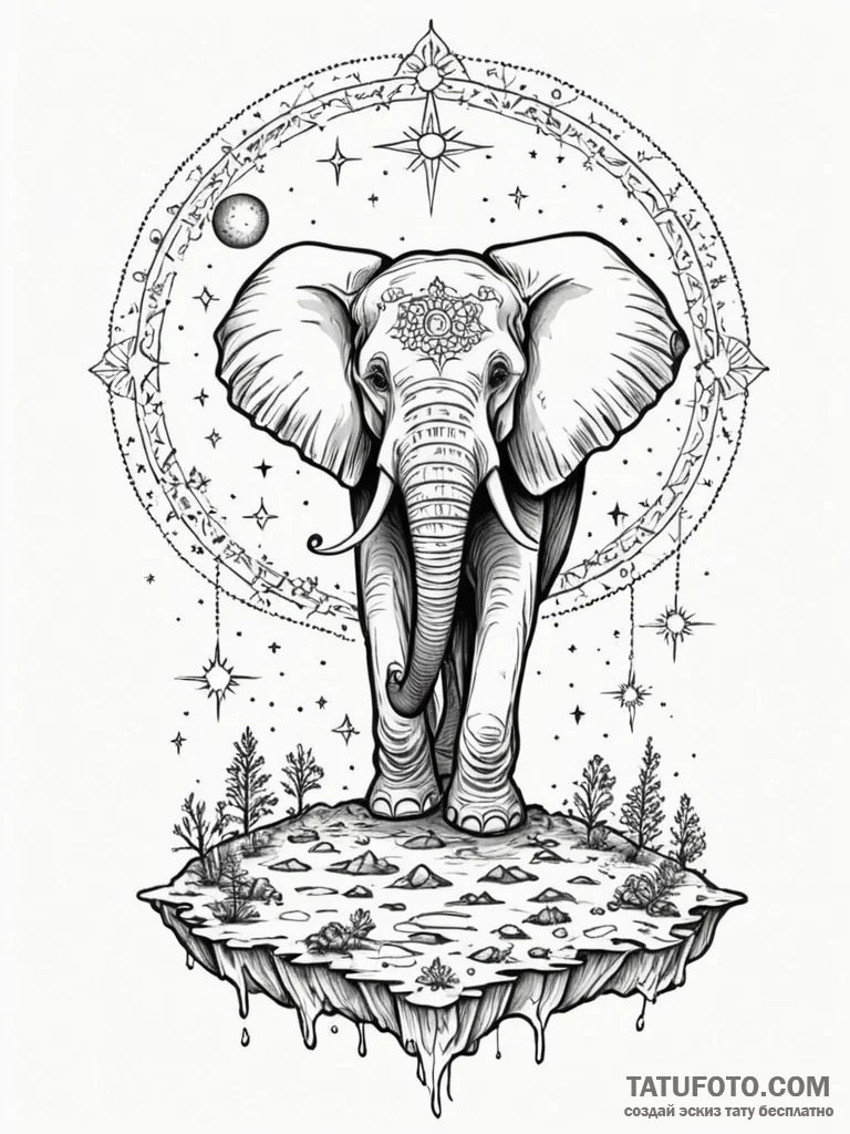 Tattoo sketch, existential elephant, a majest... - эскиз тату (№1752507168_0, 14.07.2025 15:32) — Tatufoto.com