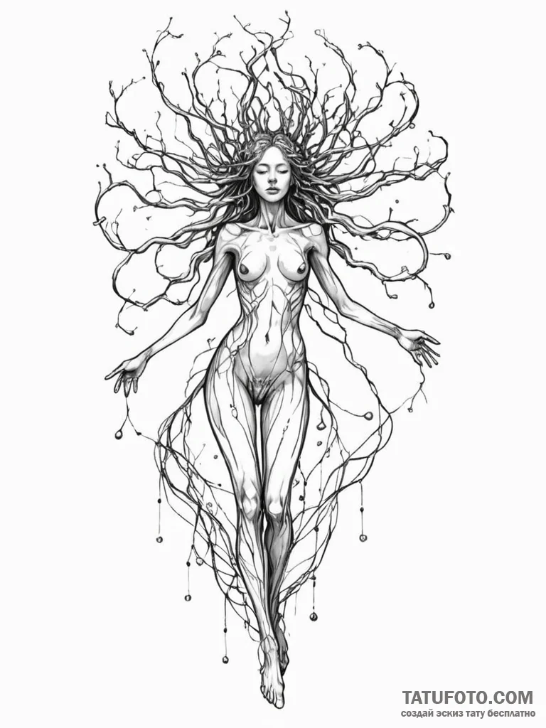 Tattoo sketch, neural net nymph, a delicate,... - эскиз тату (№1752507255_0, 14.07.2025 15:34) — Tatufoto.com