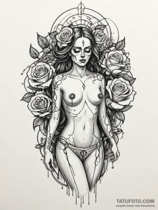 Tattoo sketch, naked truth, digital veil, a s... - эскиз тату (№1752507685_0, 14.07.2025 15:41) — Tatufoto.com