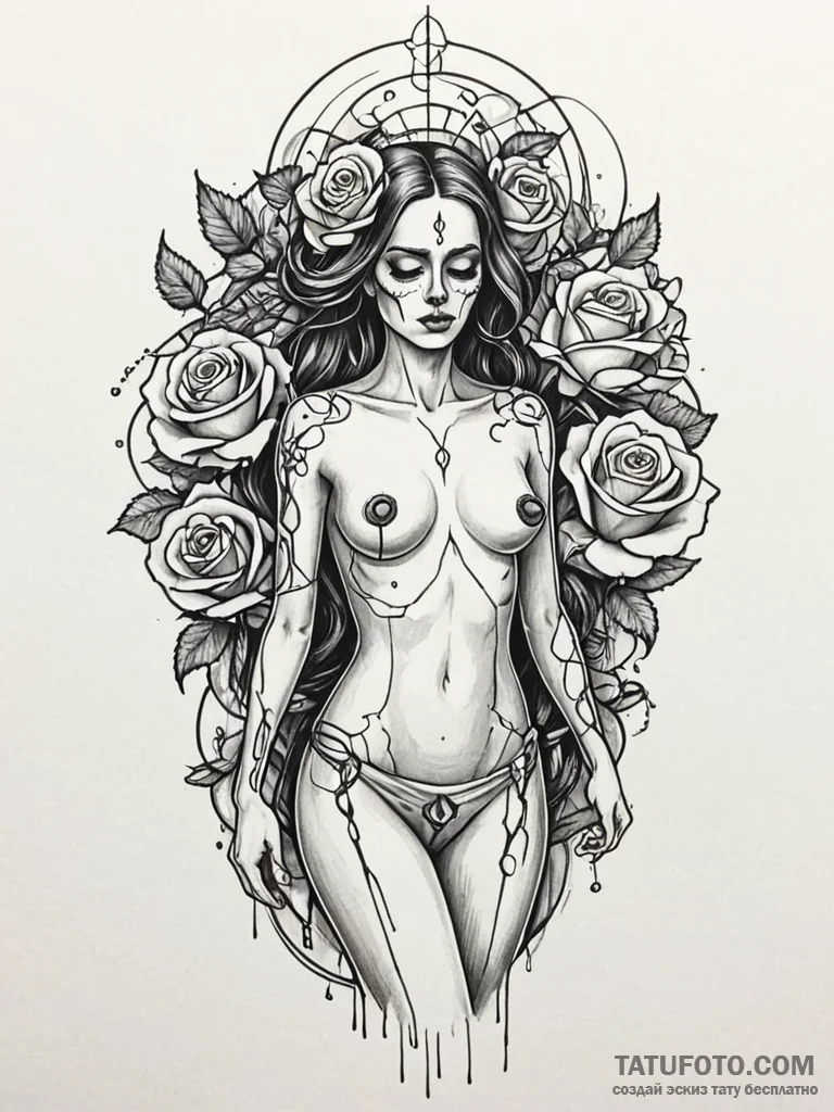Tattoo sketch, naked truth, digital veil, a s... - эскиз тату (№1752507685_0, 14.07.2025 15:41) — Tatufoto.com