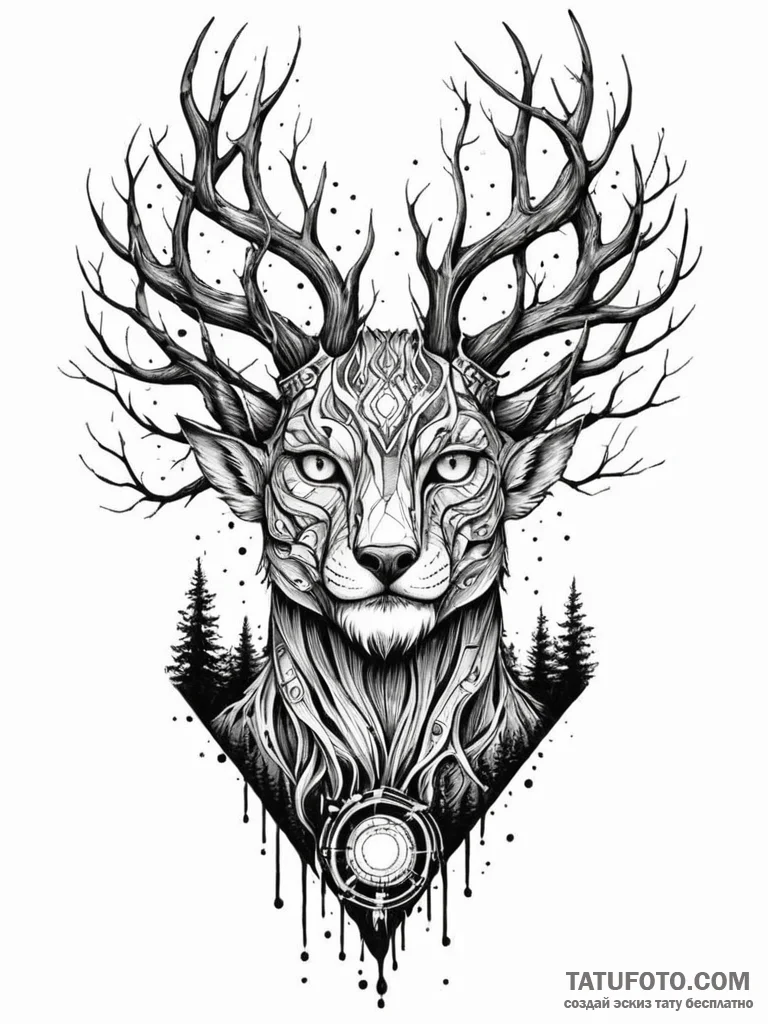 Tattoo sketch, woodland guardian, circuit bar... - эскиз тату (№1752508027_0, 14.07.2025 15:47) — Tatufoto.com