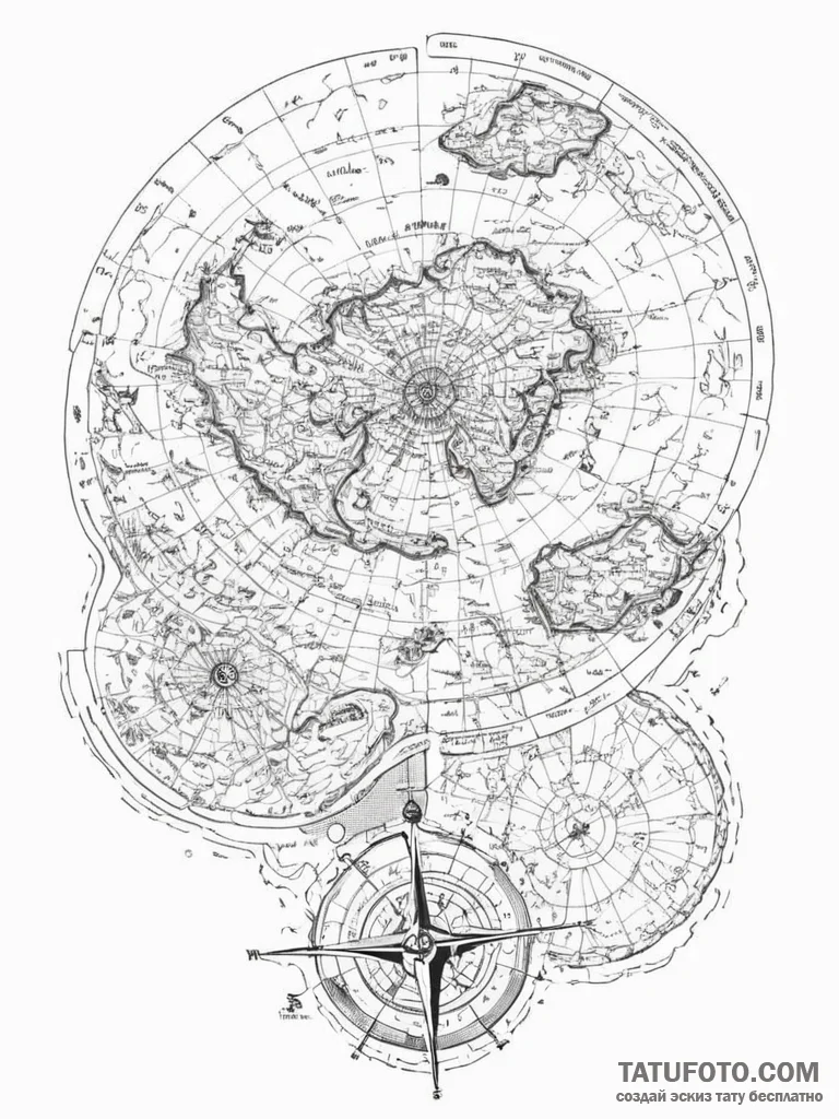 Tattoo sketch, yachtsman's map, data overlay,... - эскиз тату (№1752508198_0, 14.07.2025 15:49) — Tatufoto.com