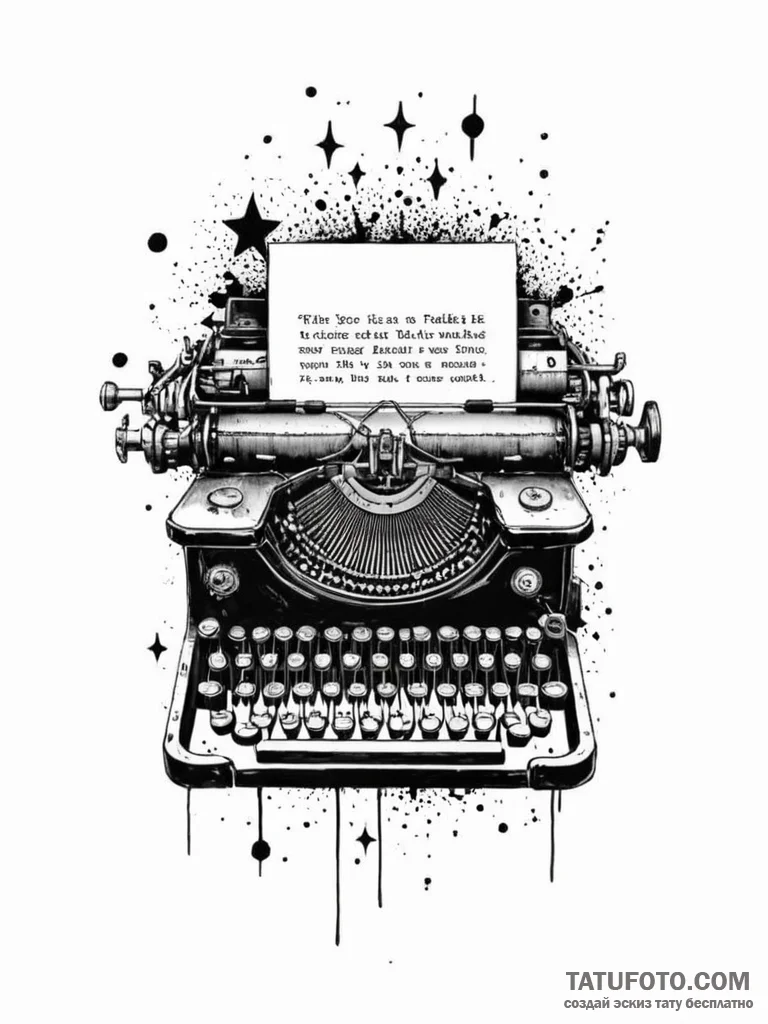 Tattoo sketch, keyboard of cosmic creation, a... - эскиз тату (№1752508283_0, 14.07.2025 15:51) — Tatufoto.com