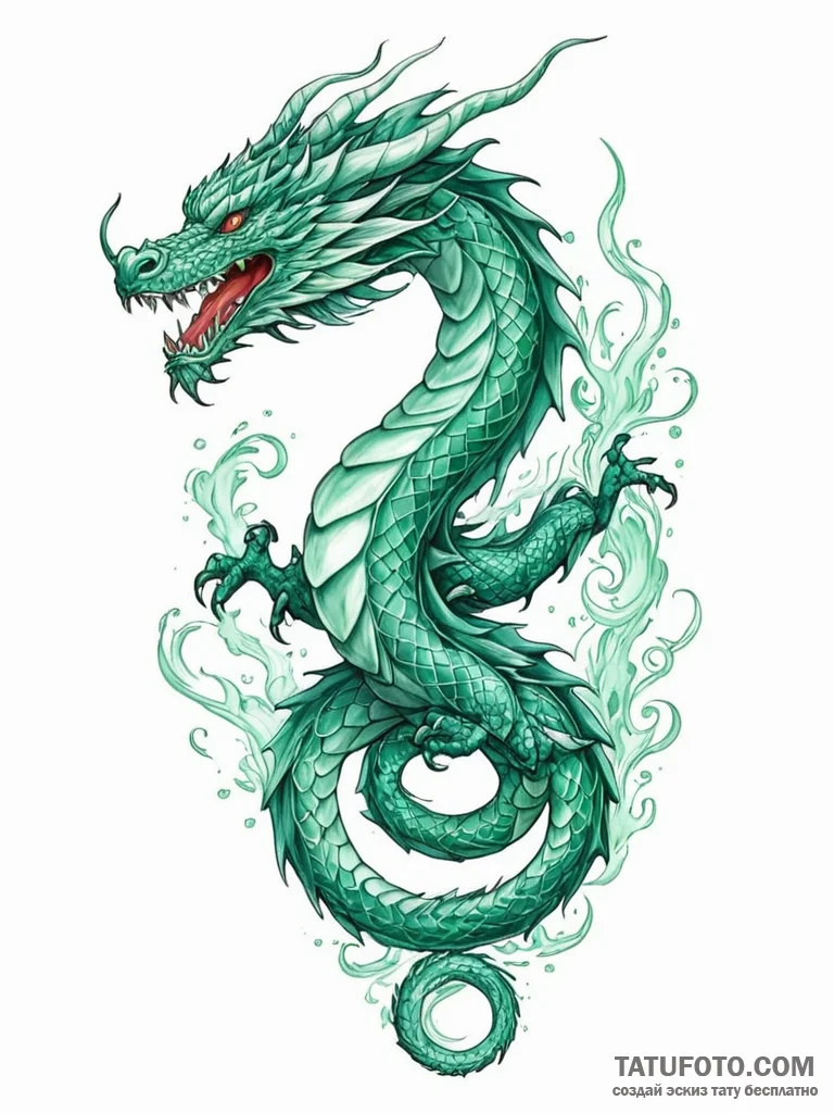 Tattoo sketch, jade dragon, digital roar, a m... - эскиз тату (№1752508967_0, 14.07.2025 16:02) — Tatufoto.com