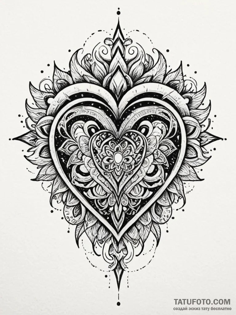 Tattoo sketch, kaleidoscope heart, a human he... - эскиз тату (№1752509394_0, 14.07.2025 16:09) — Tatufoto.com