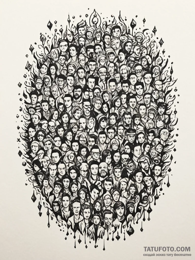 Tattoo sketch, crowd of individual pixels: a... - эскиз тату (№1752509480_0, 14.07.2025 16:11) — Tatufoto.com