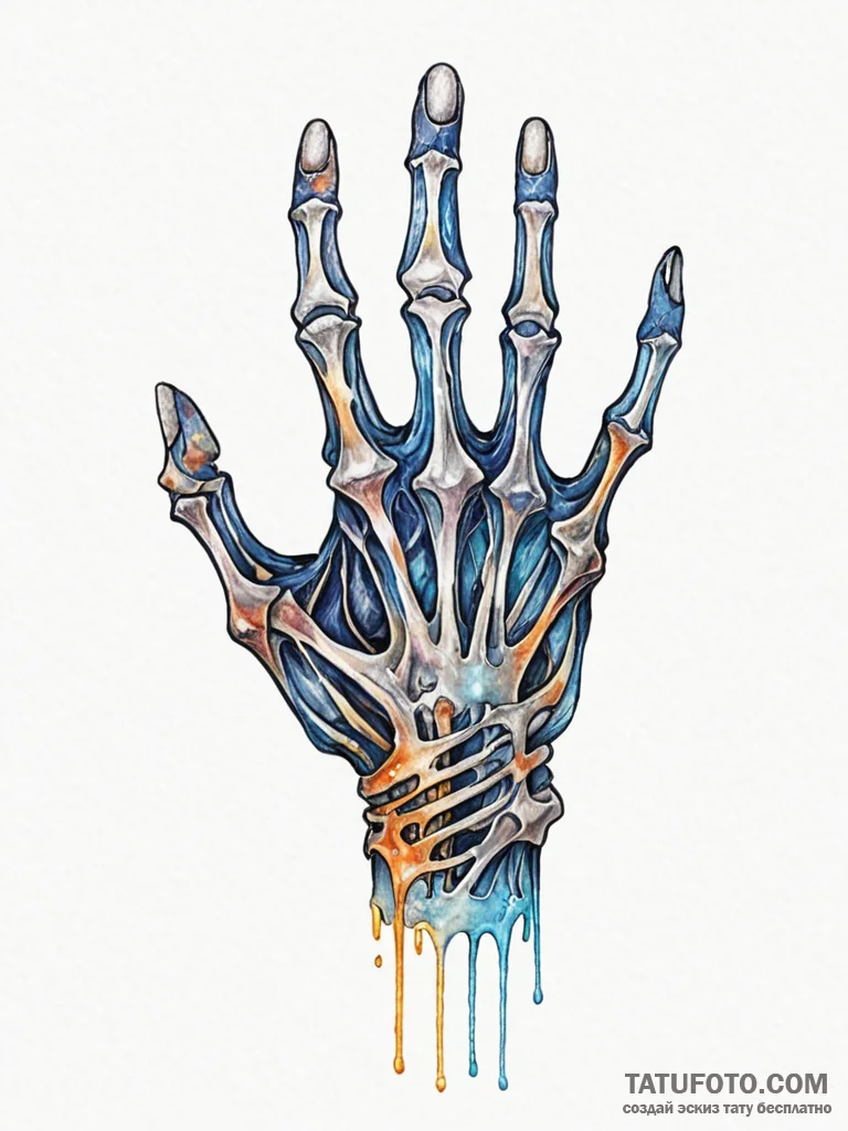 Tattoo sketch, illuminated skeletal hand, a d… — эскиз тату (№1752509652_0, 14.07.2025 16:14) — Tatufoto.com