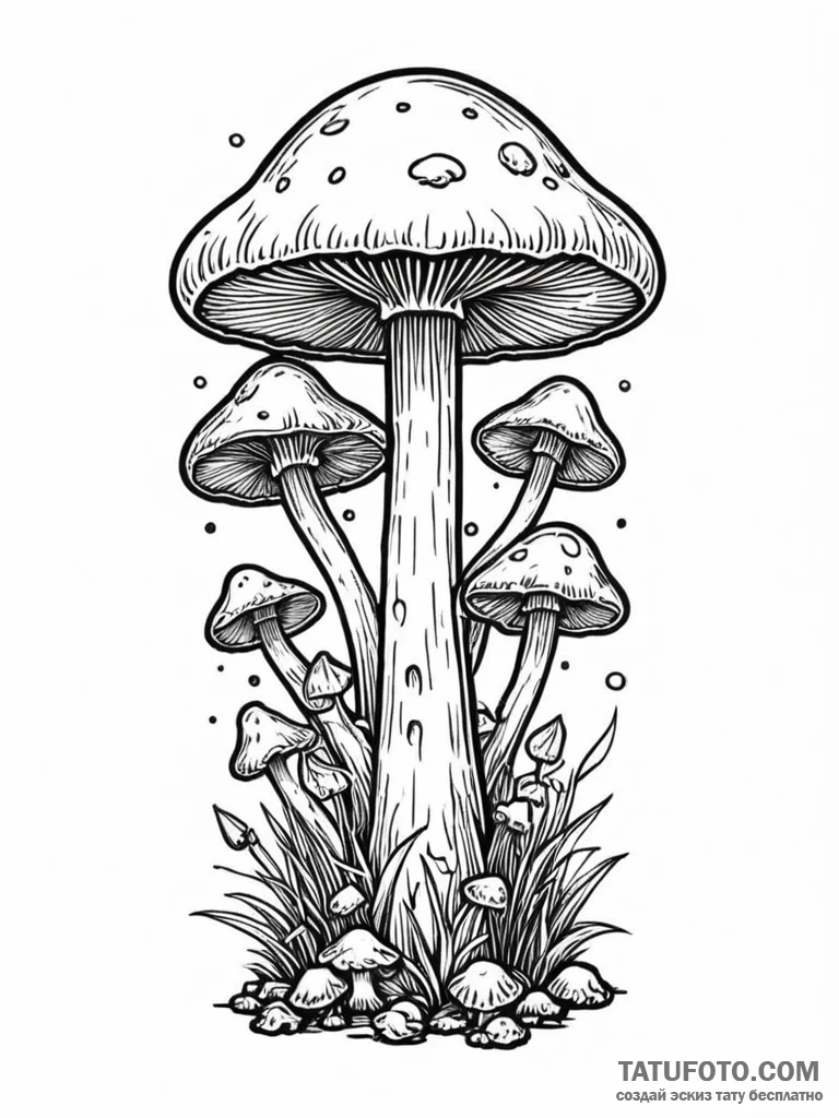 Tattoo sketch, mushroom cultivator of code, a... - эскиз тату (№1752509906_0, 14.07.2025 16:18) — Tatufoto.com