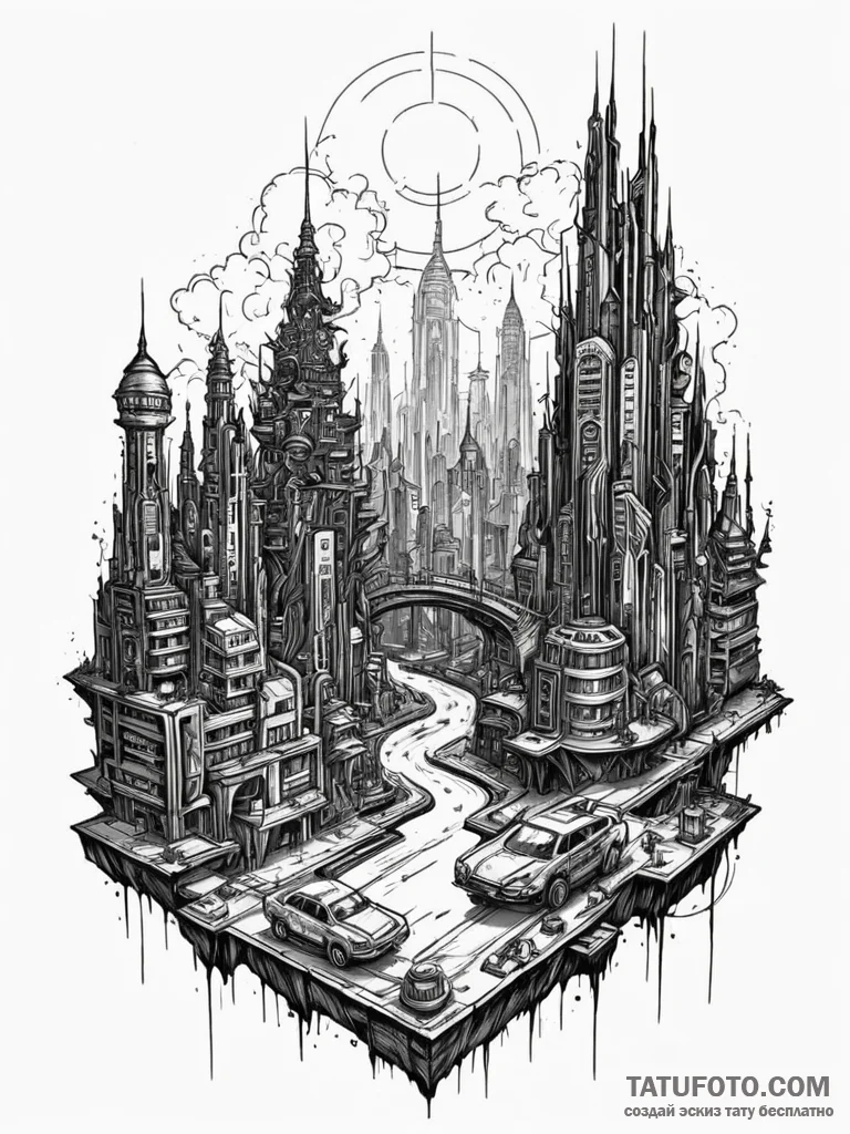 Tattoo sketch, xylography of the future, a de... - эскиз тату (№1752509992_0, 14.07.2025 16:19) — Tatufoto.com