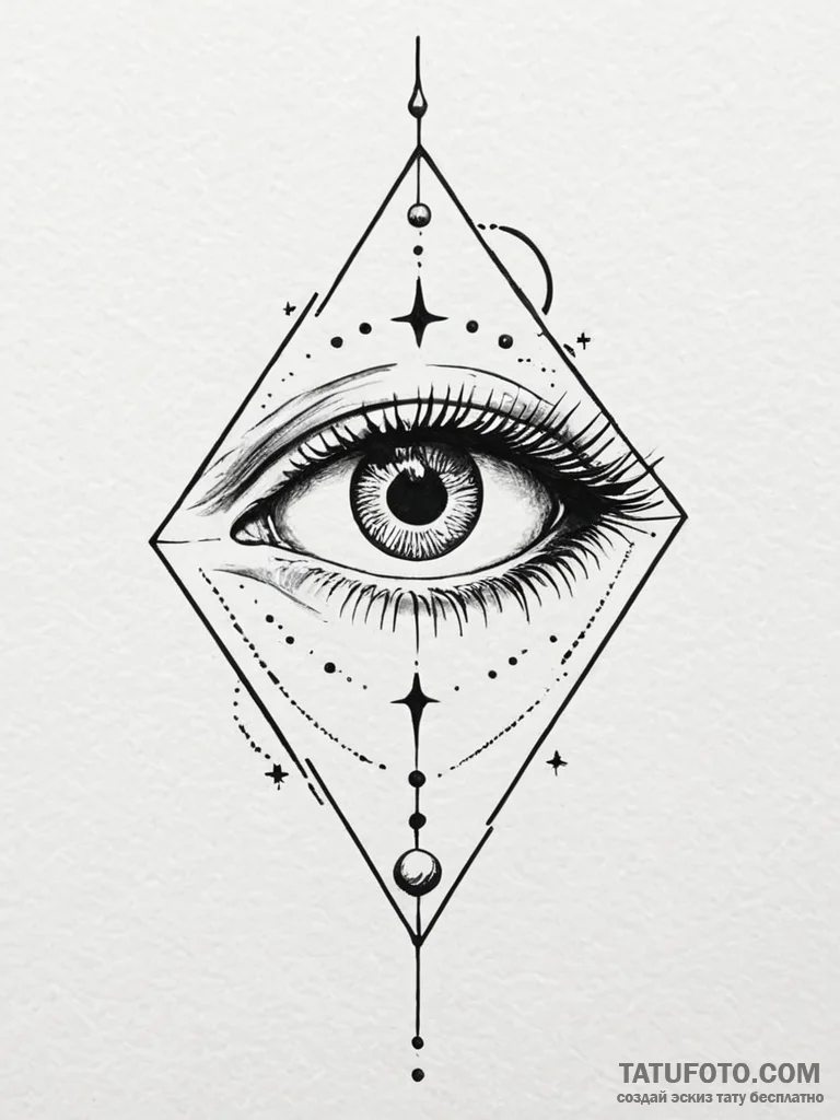 Tattoo sketch, zenith point, cosmic eye, a si... - эскиз тату (№1752510077_0, 14.07.2025 16:21) — Tatufoto.com