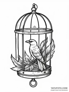 Tattoo sketch, birdcage, open, with a single,... - эскиз тату (№1752510335_0, 14.07.2025 16:25) — Tatufoto.com