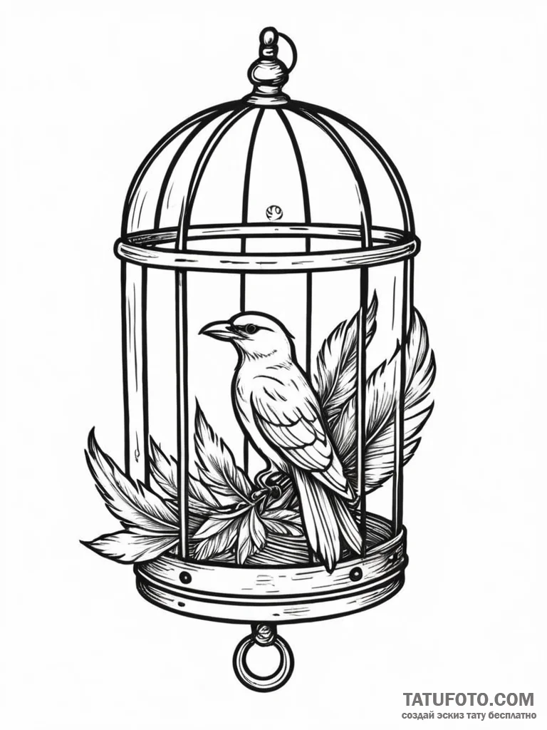 Tattoo sketch, birdcage, open, with a single,... - эскиз тату (№1752510335_0, 14.07.2025 16:25) — Tatufoto.com
