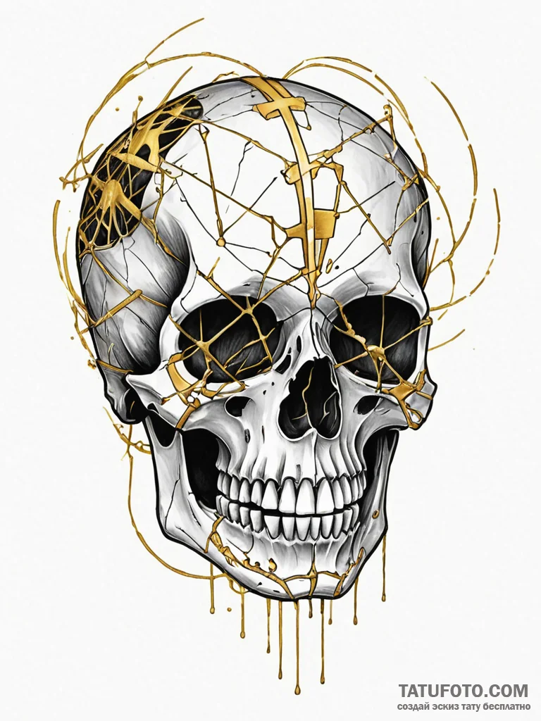 Tattoo sketch, kintsugi skull of resilience,... - эскиз тату (№1752510420_0, 14.07.2025 16:27) — Tatufoto.com