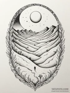 Tattoo sketch, shifting sands of sentience, a... - эскиз тату (№1752510506_0, 14.07.2025 16:28) — Tatufoto.com