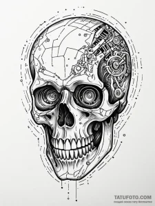 Tattoo sketch, skull of silicon dreams, a sty... - эскиз тату (№1752510592_0, 14.07.2025 16:29) — Tatufoto.com
